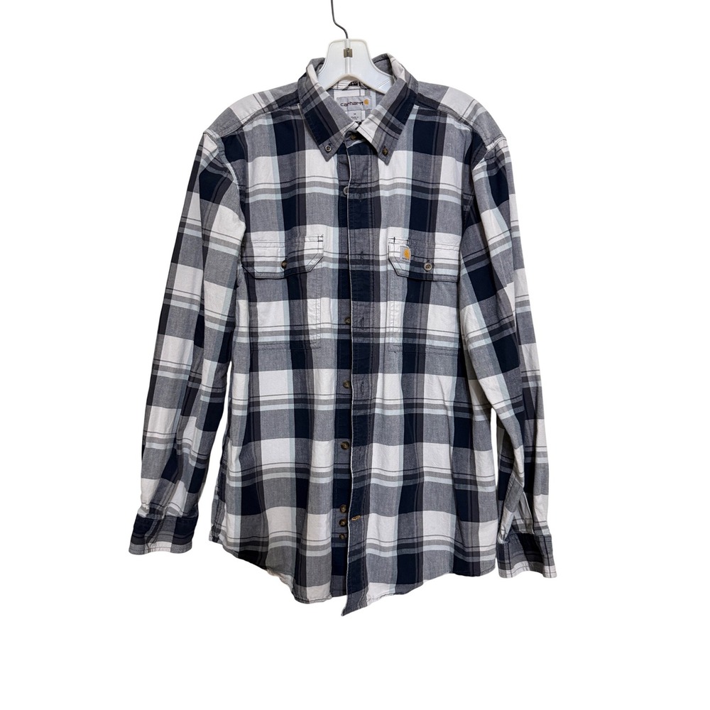 Carhartt Mens Original Fit Plaid Button Down Shirt Navy Gray White Medium‎ M